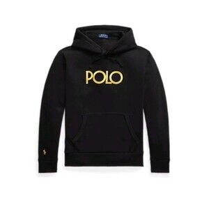 Polo Ralph Lauren Pullover Hoodie Mens Sz XXL Black Gold Logo Fleece Embroidered